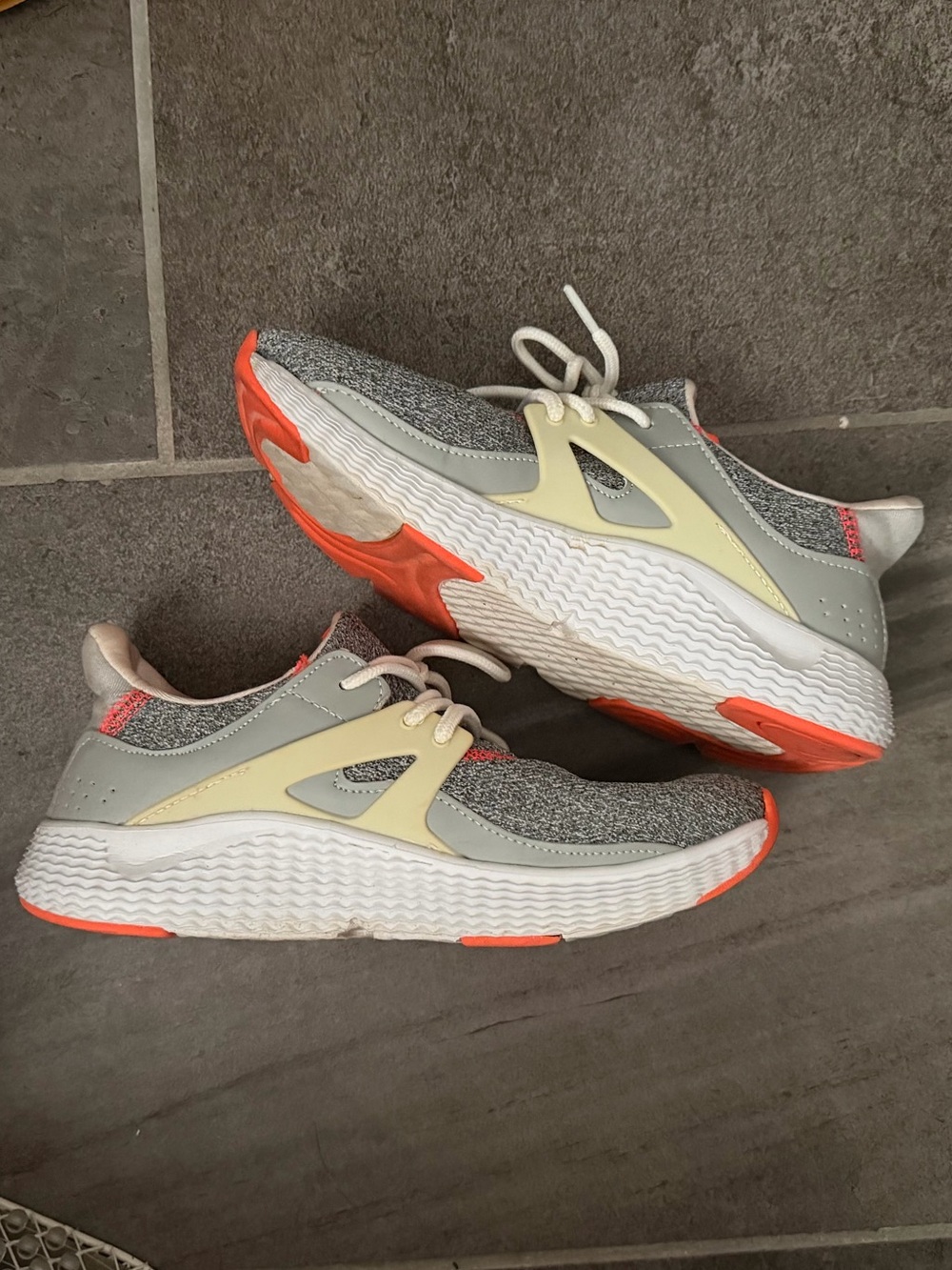 Puma Women's Gray Knit Athletic Sneakers with Cream and Orange Accents